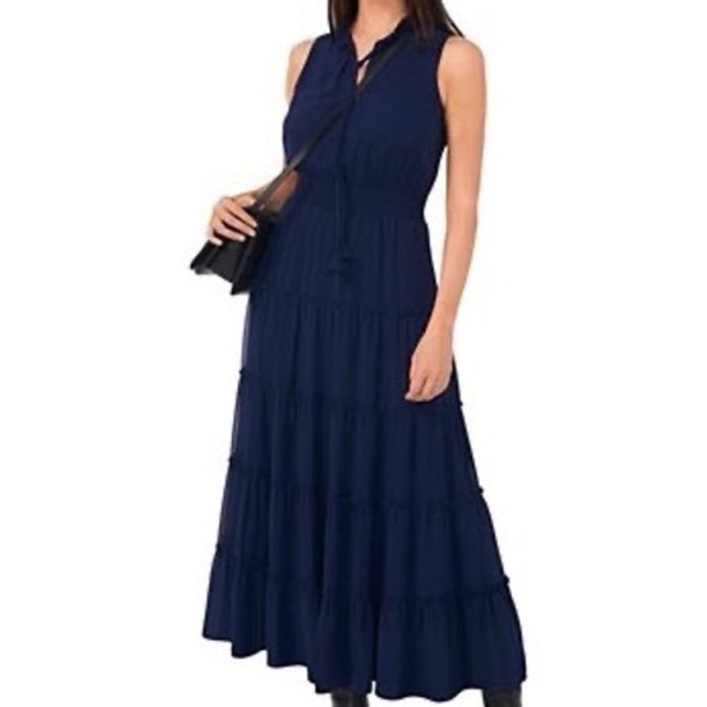 1.STATE Navy Blue Tiered Cotton Maxi Dress Sleeveless Smocked Waist
M m3